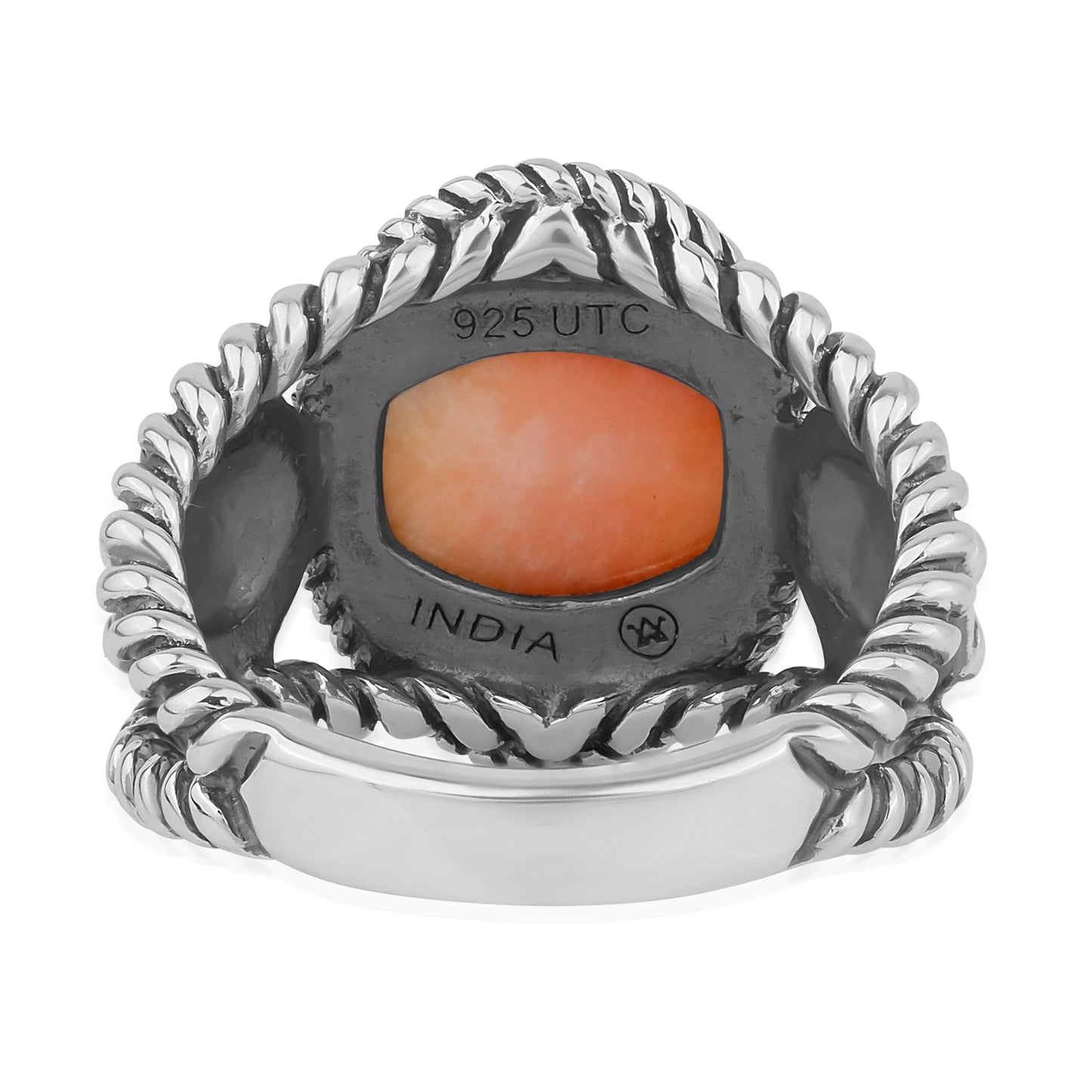 Sterling Silver Orange Spiny Oyster Gemstone Concha Flower Ring, Sizes 5 to 10