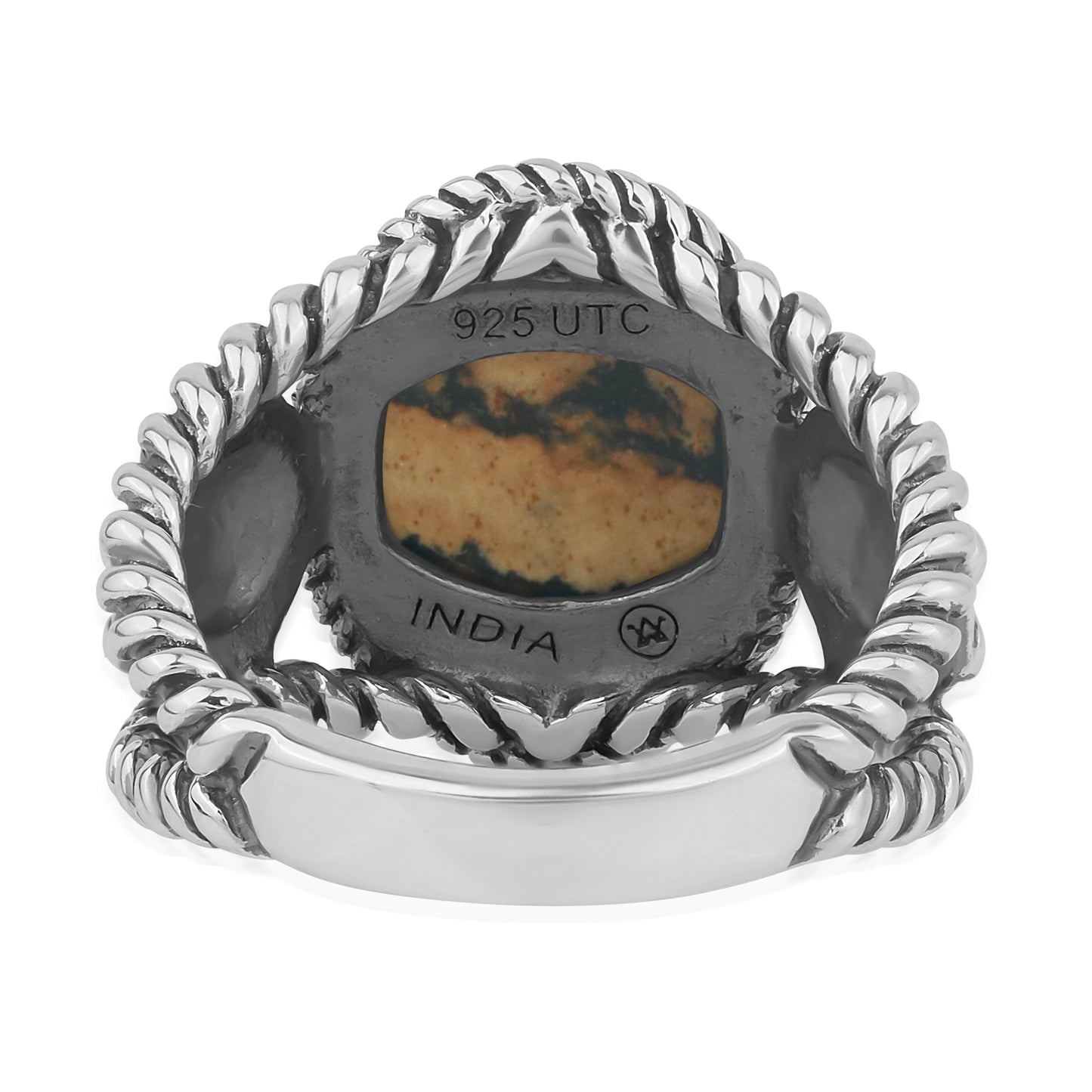 Sterling Silver Picture Jasper Concha Flower Design Ring, Sizes 5 to 10