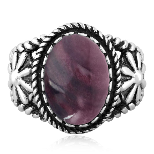 Sterling Silver Purple Spiny Oyster Concha Flower Ring, Sizes 5 to 10