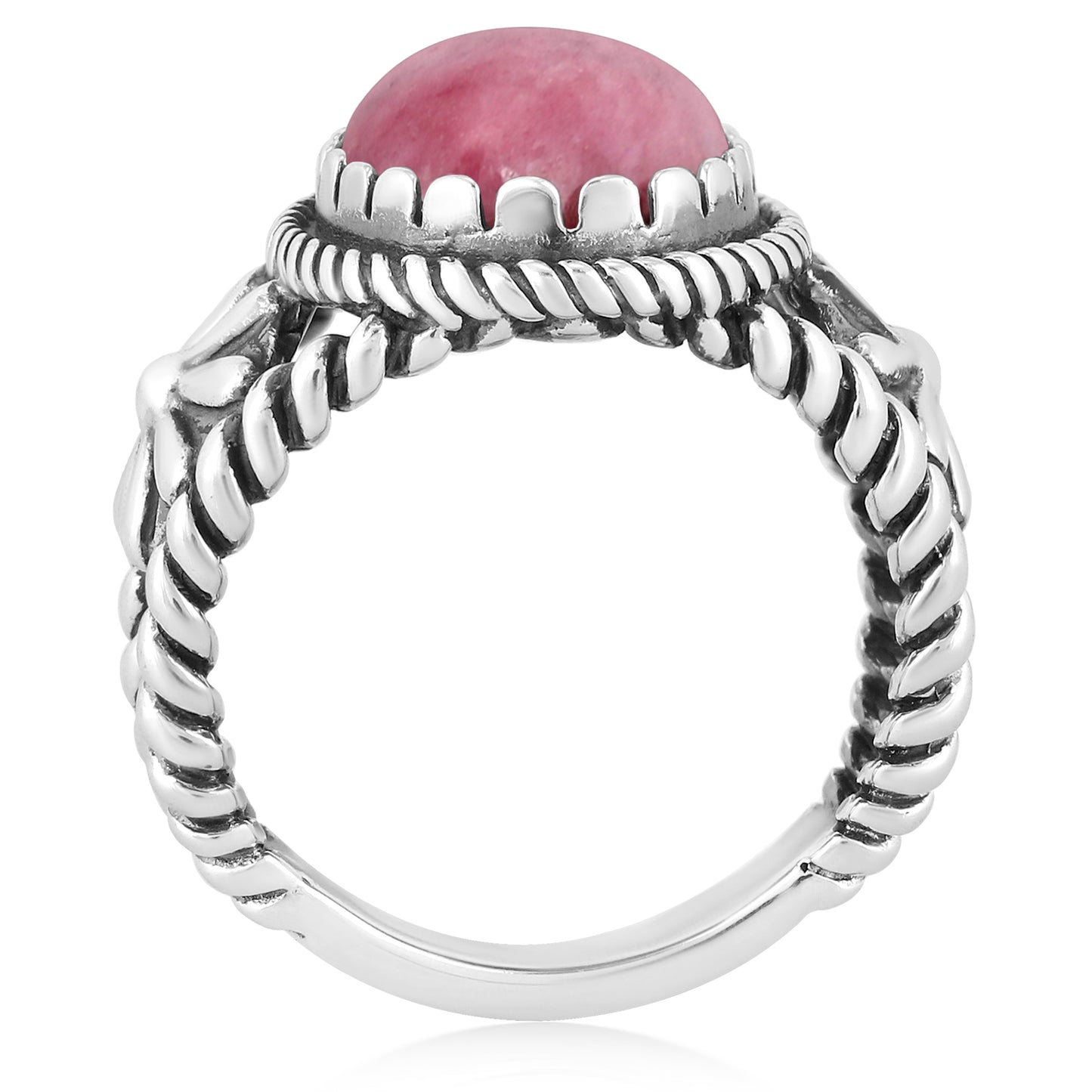 Sterling Silver Pink Rhodonite Gemstone Concha Flower Design Ring, Size 5 - 10