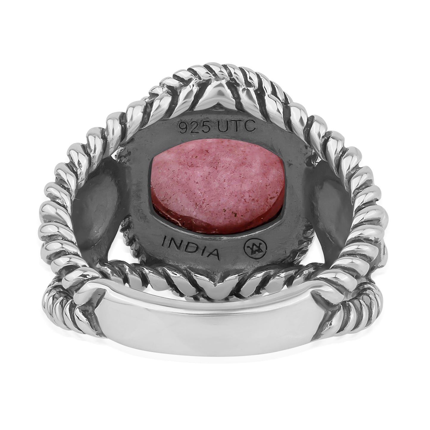 Sterling Silver Pink Rhodonite Gemstone Concha Flower Design Ring, Size 5 - 10