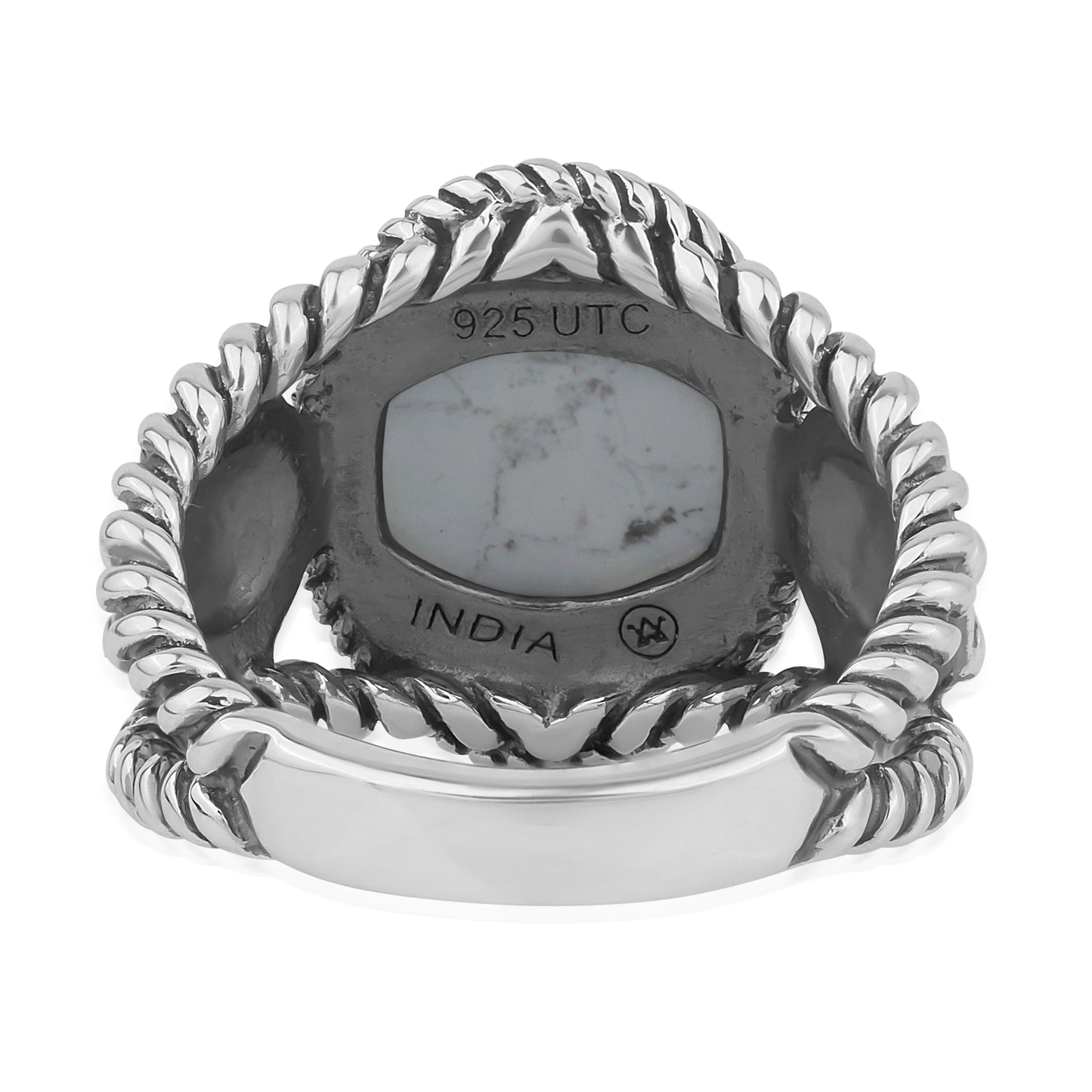 Sterling Silver White Howlite Gemstone Concha Flower Ring, Sizes 5 to 10