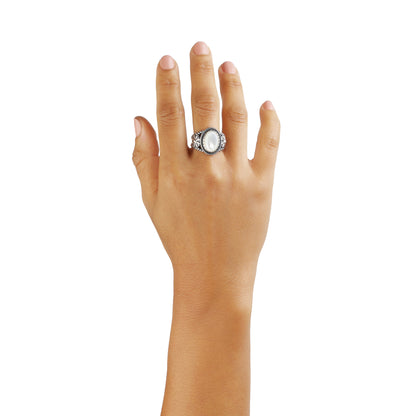 EXCLUSIVELY OURS! Sterling Silver White Mother of Pearl Concha Flower Ring, Sizes 5-10