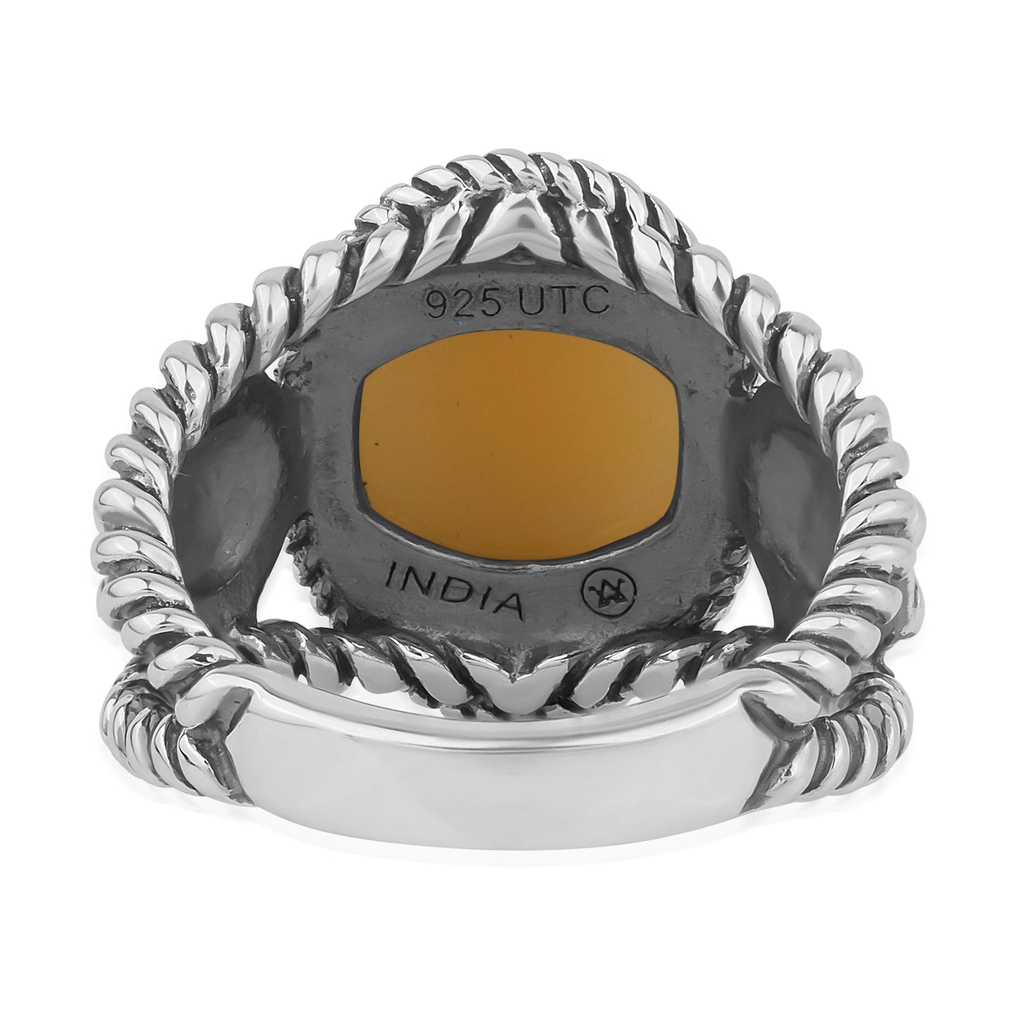 Sterling Silver Yellow Jasper Gemstone Concha Flower Design Ring, Sizes 5 to 10