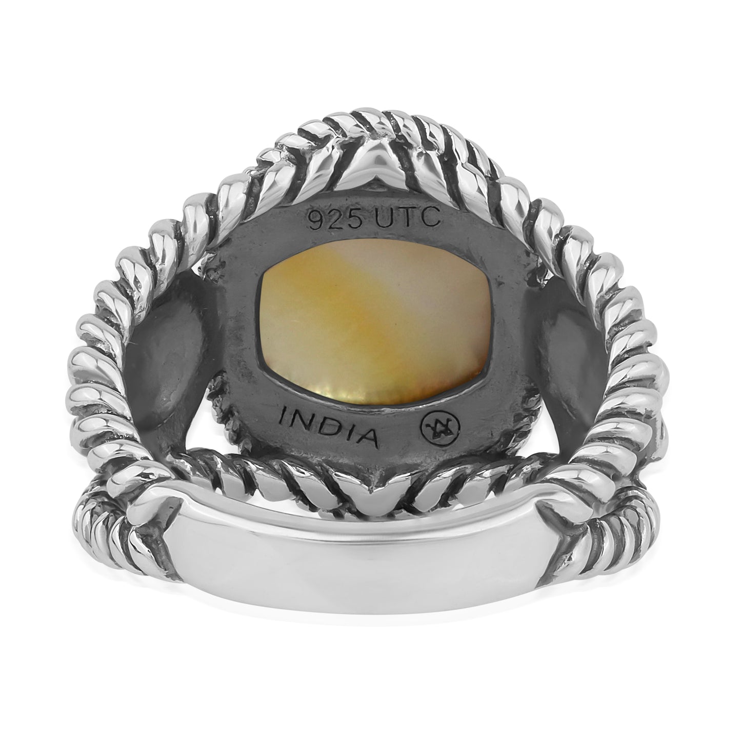 Sterling Silver Yellow Mother of Pearl Concha Flower Ring, Sizes 5 to 11