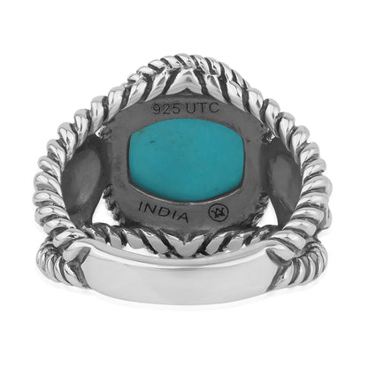 Sterling Silver Kingman Turquoise Concha Flower Ring, Sizes 5 to 10