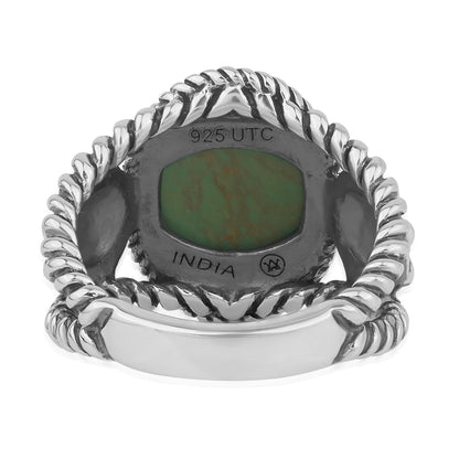 Sterling Silver Green Turquoise Gemstone Floral Rope  Concha Ring, Sizes 5 to 10