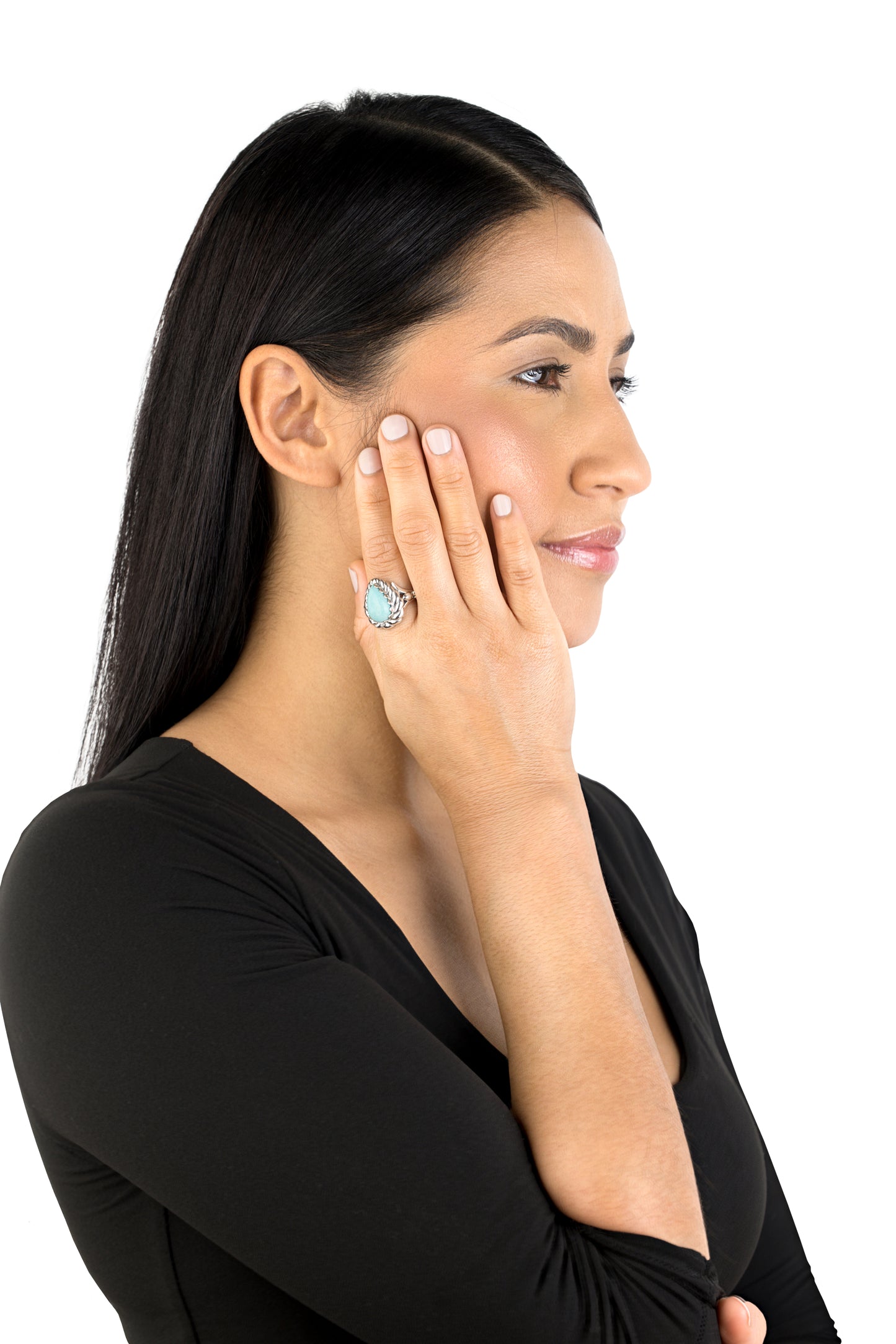 EXCLUSIVELY OURS! Sterling Silver Kingman Turquoise Pear Cut Rope Ring, Sizes 5 to 11