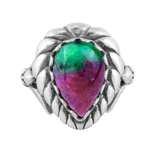 EXCLUSIVELY OURS! Sterling Silver Ruby Zoisite Pear Cut Rope Ring, Sizes 5 to 11