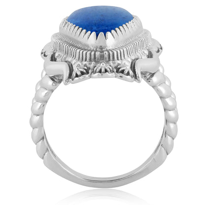 Southwestern Blue Buffalo Rope Ring with Sterling Silver Band and Denim Lapis Gemstone, Sizes 6 - 11