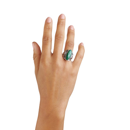 Sterling Silver Oval Malachite Ring, Size 5