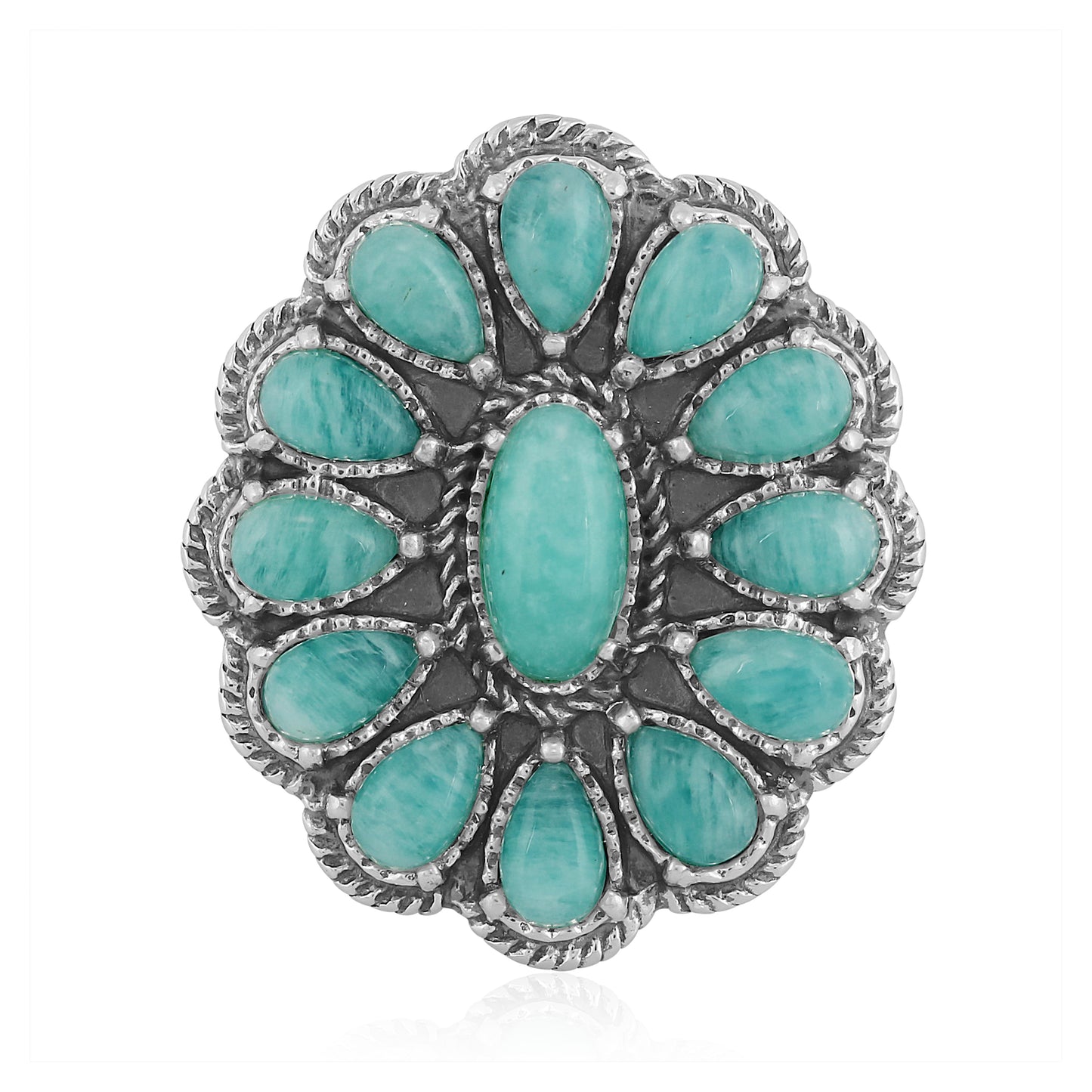 Sterling Silver Amazonite Flower Cluster Rope Ring, Size 5 - 10