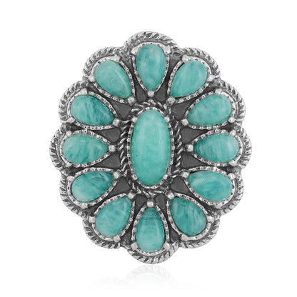 Southwestern Sterling Silver Rope Band with Amazonite Gemstone Flower Cluster Ring, Size 5 - 10