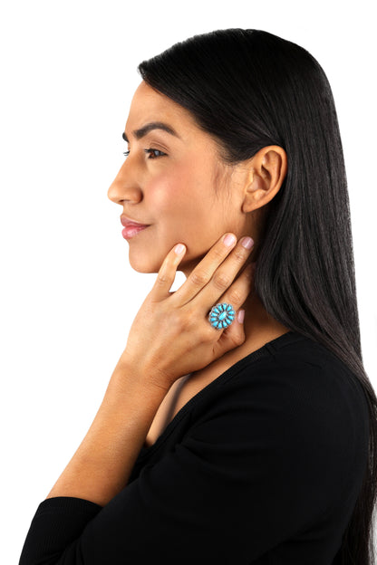 Sterling Silver Sleeping Beauty Turquoise Flower Cluster Ring Sizes 5-10