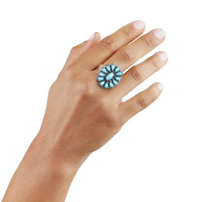 Sterling Silver Blue Turquoise Flower Cluster Ring Sizes 5-10