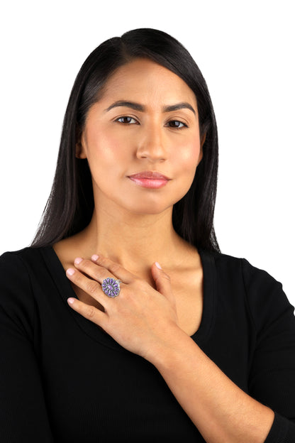 EXCLUSIVELY OURS! Sterling Silver Charoite Flower Cluster Ring, Sizes 5 to 10