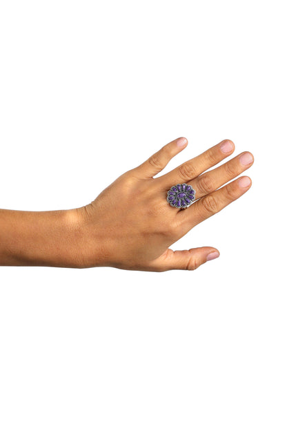 EXCLUSIVELY OURS! Sterling Silver Charoite Flower Cluster Ring, Sizes 5 to 10