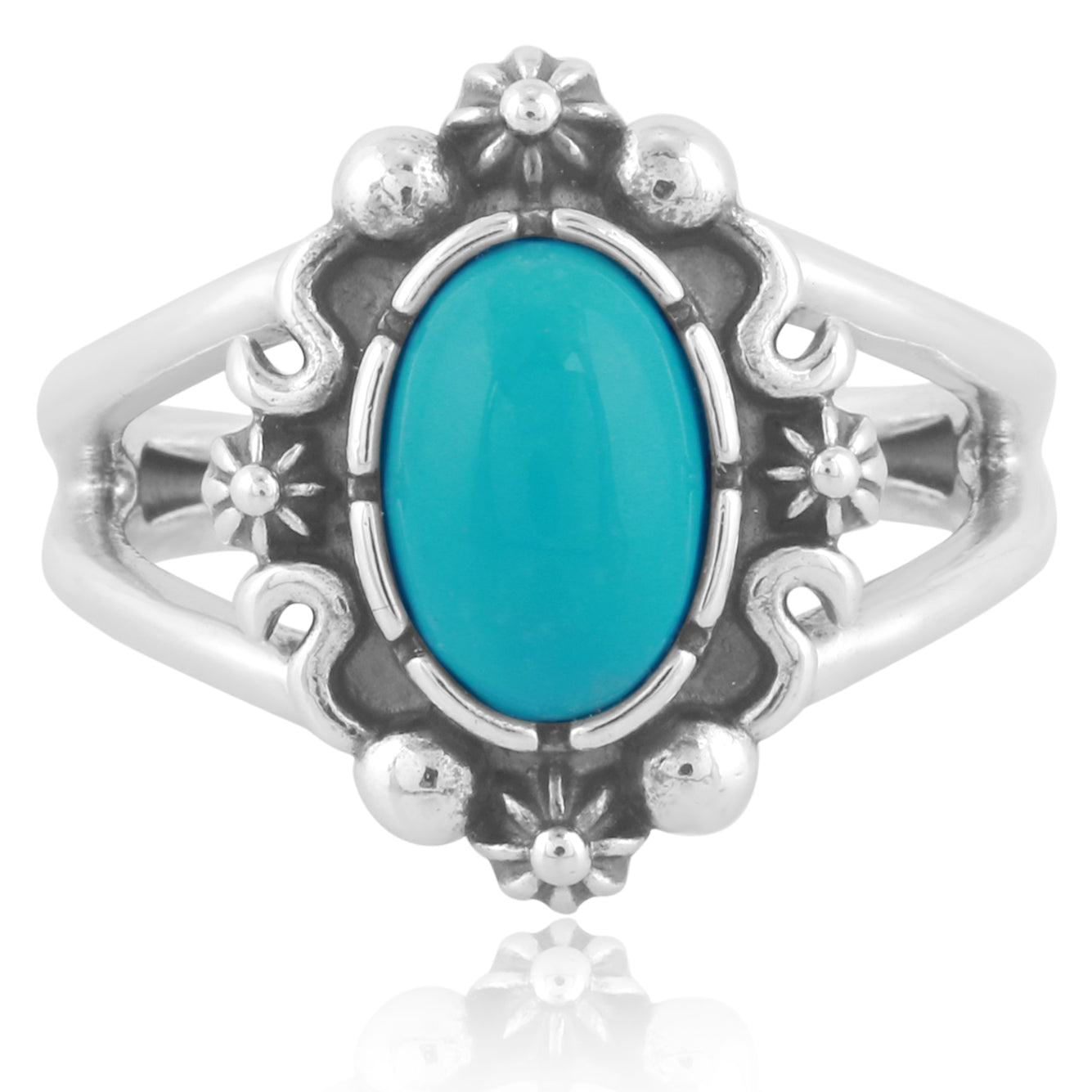 Sterling Silver Blue Turquoise Gemstone Oval Ring Size 5 to 10