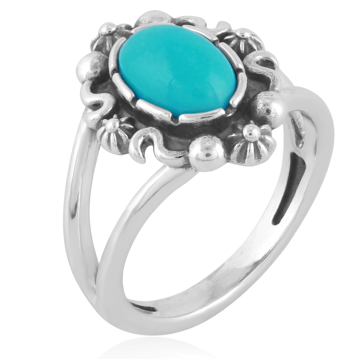 Sterling Silver Blue Turquoise Gemstone Oval Ring Size 5 to 10