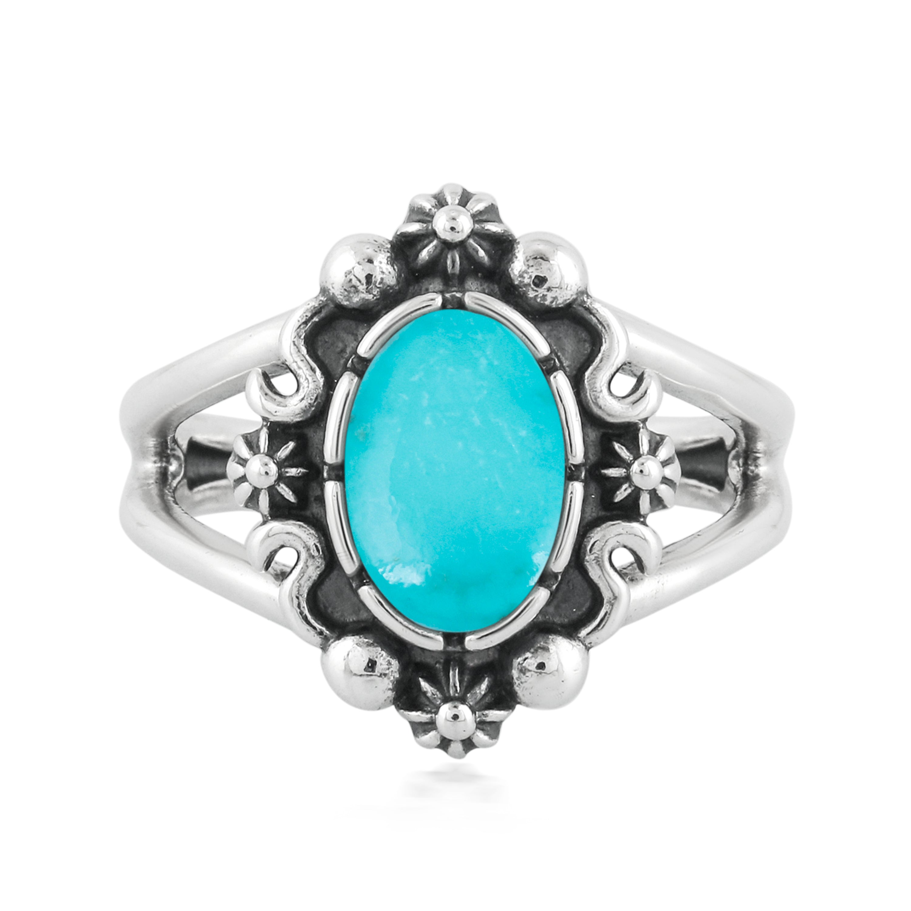 Sterling Silver Kingman Turquoise Gemstone Oval Ring Sizes 5 to 10 ...