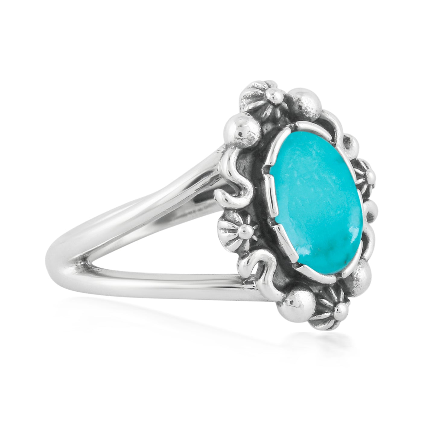 Sterling Silver Blue Turquoise Gemstone Oval Ring Size 5 to 10