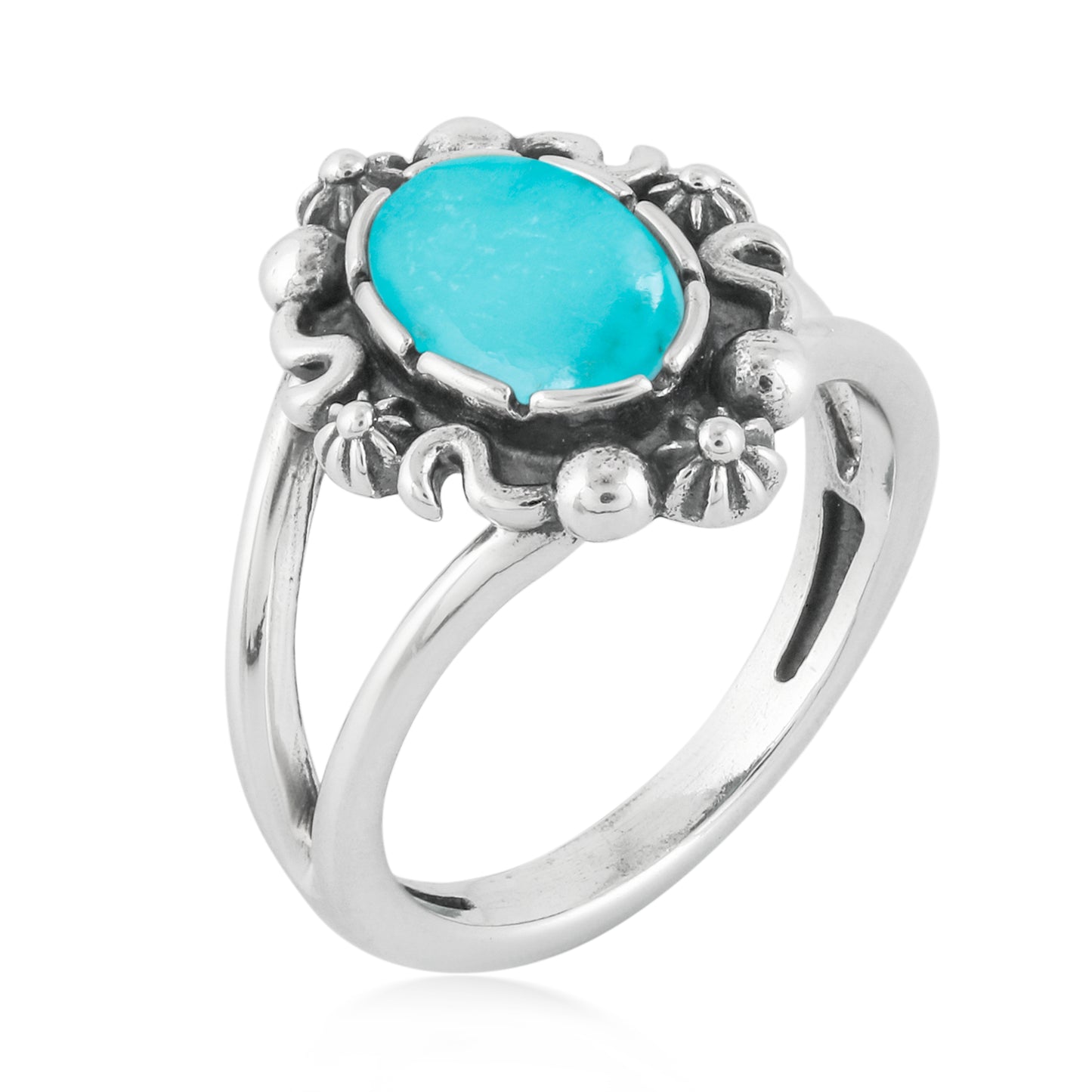 Sterling Silver Blue Turquoise Gemstone Oval Ring Size 5 to 10