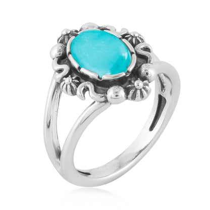 Sterling Silver Blue Turquoise Gemstone Oval Ring Size 5 to 10
