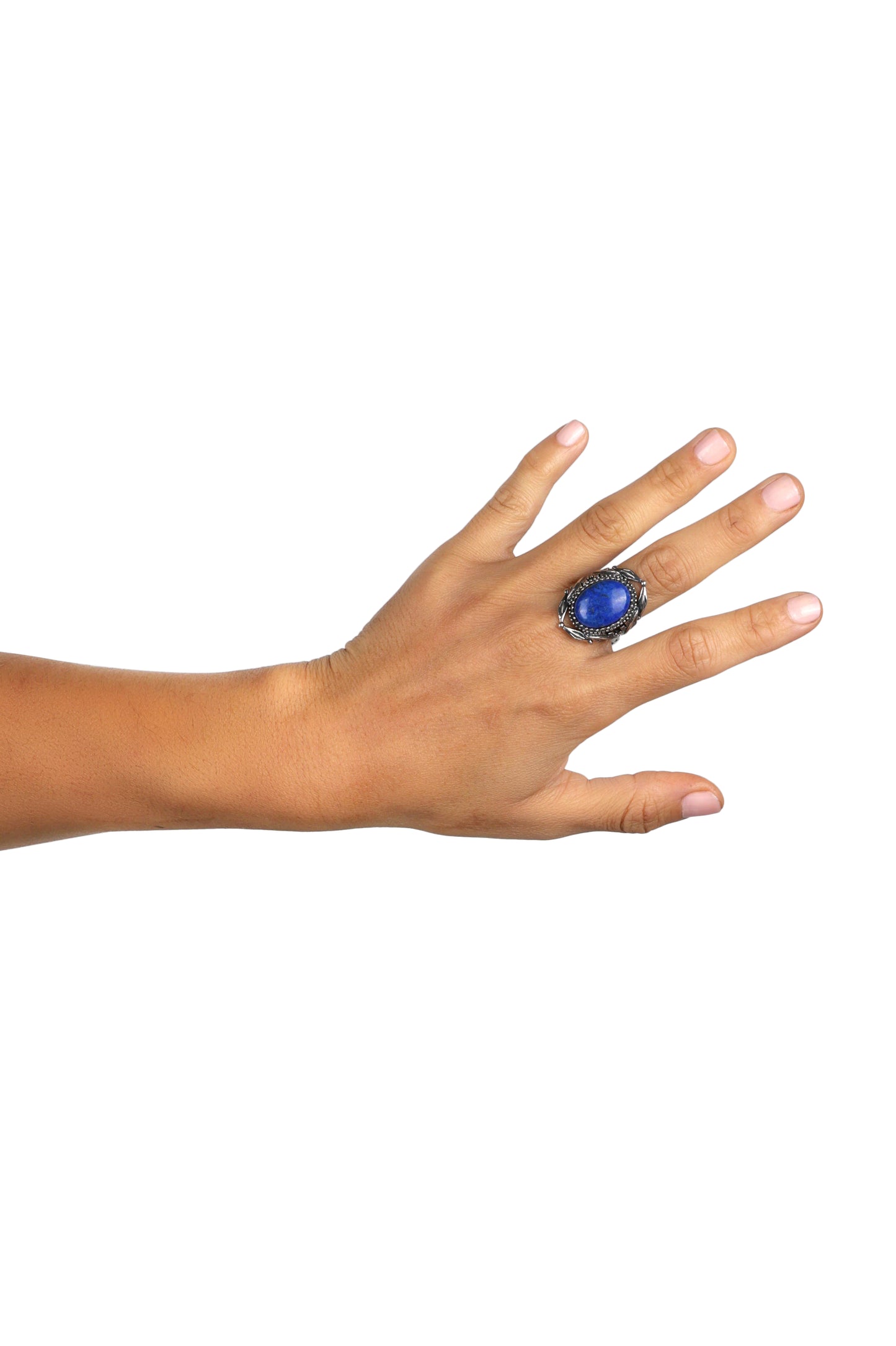 Sterling Silver Blue Denim Lapis Leaf Design Ring, Sizes 5 to 10