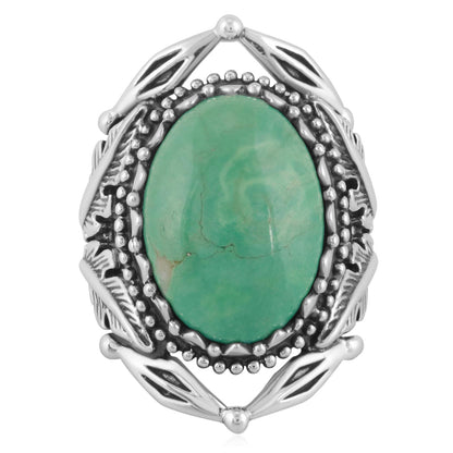 Sterling Silver Green Turquoise Leaf Design Ring, Sizes 5 to 10