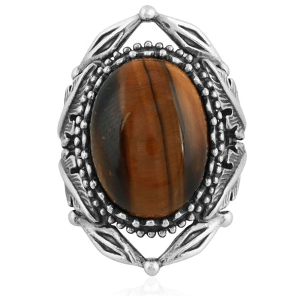 Sterling Silver Tiger's Eye Leaf Design Ring, Sizes 5 to 10