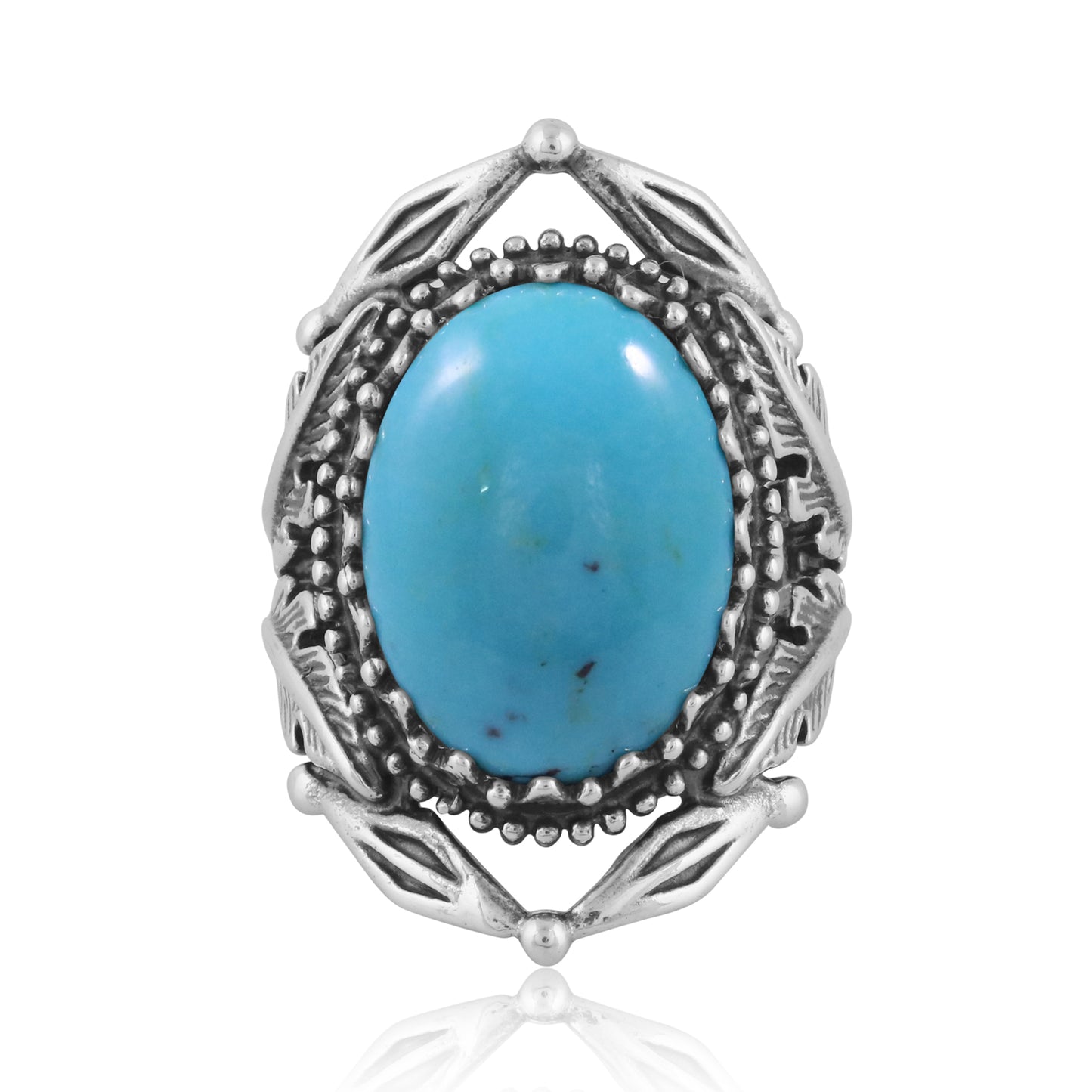 Sterling Silver Blue Turquoise Leaf Design Ring, Sizes 5 to 10