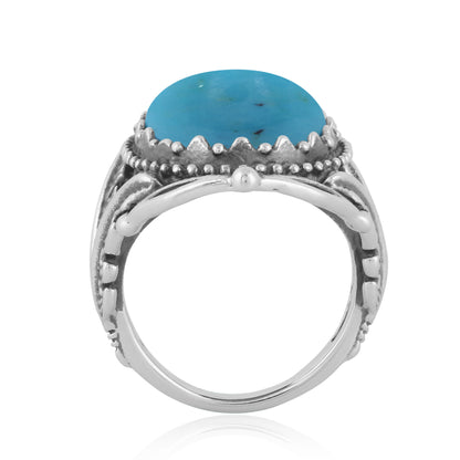 Sterling Silver Blue Turquoise Leaf Design Ring, Sizes 5 to 10