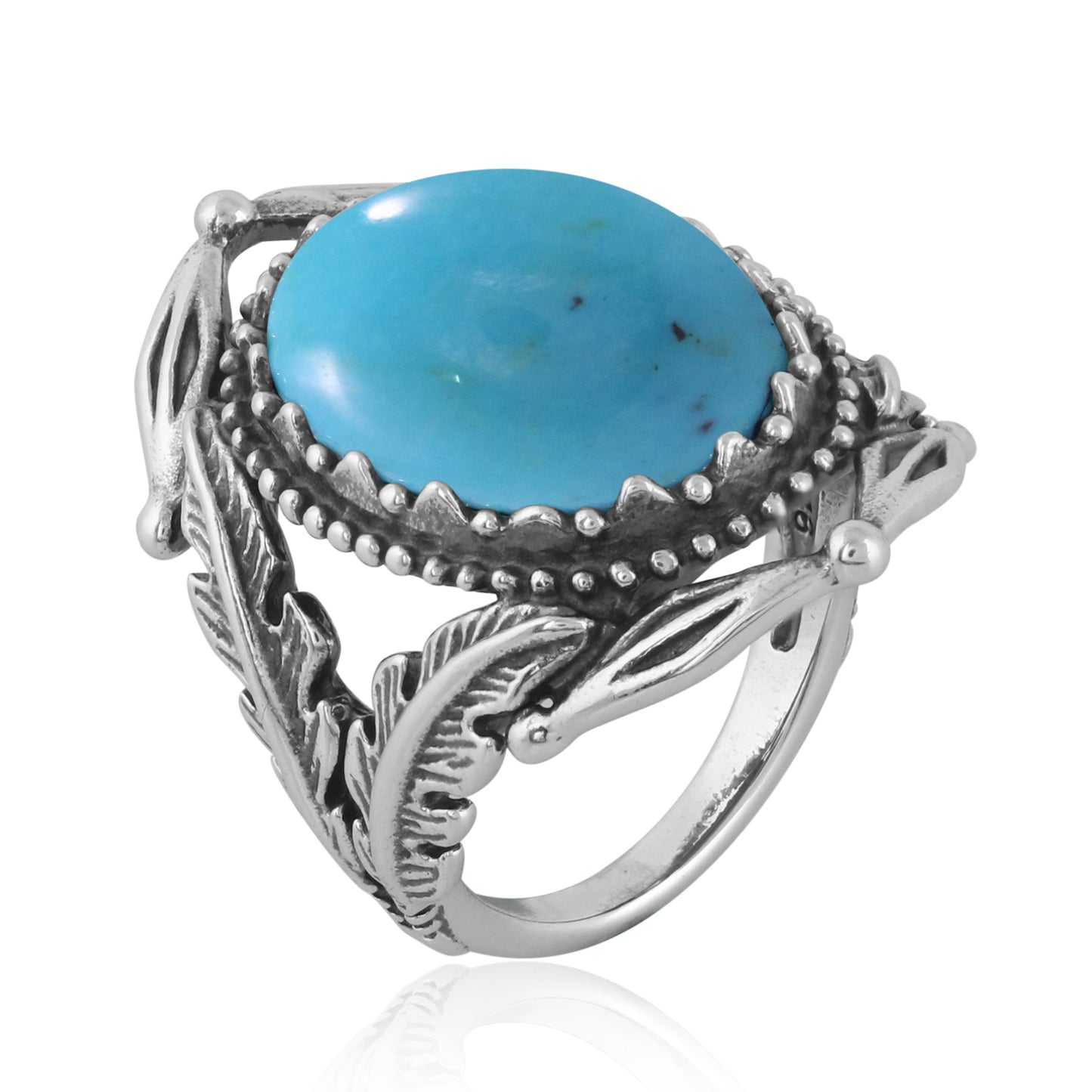 Sterling Silver Blue Turquoise Leaf Design Ring, Sizes 5 to 10