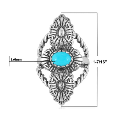 Sterling Silver Sleeping Beauty Turquoise Concha Rope Ring, Sizes 5 to 10