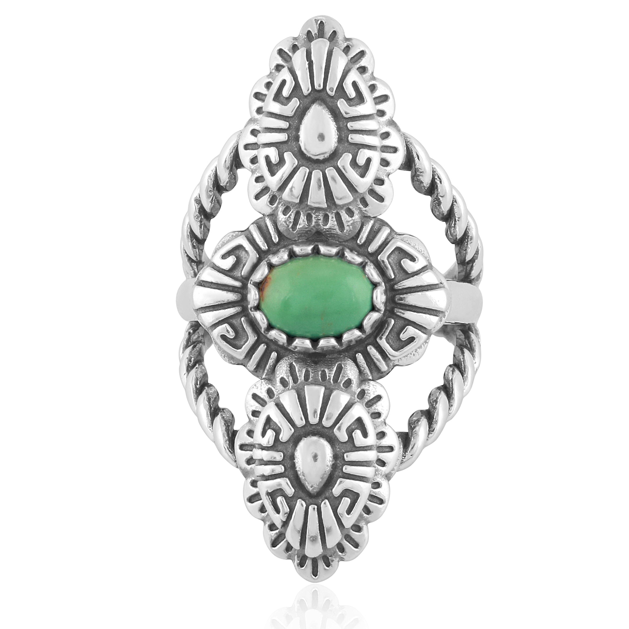 Sterling Silver Green Turquoise Concha Rope Ring, Sizes 5 to 10 ...