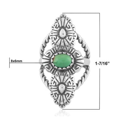 Sterling Silver Green Turquoise Concha Rope Ring, Sizes 5 to 10