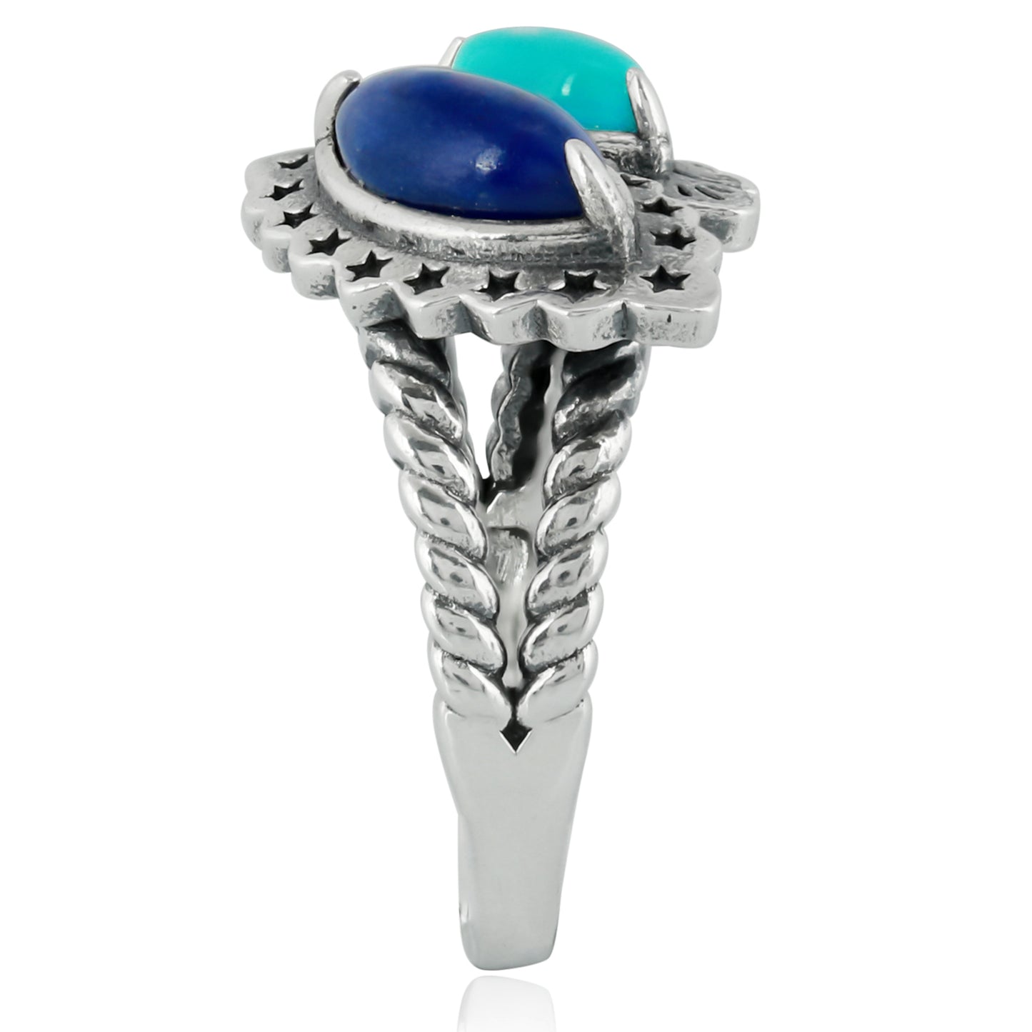 Sterling Silver Lapis Lazuli and Sleeping Beauty Turquoise Bypass Ring, Sizes 5 to 11