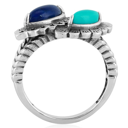 Sterling Silver Lapis Lazuli and Sleeping Beauty Turquoise Bypass Ring, Sizes 5 to 11