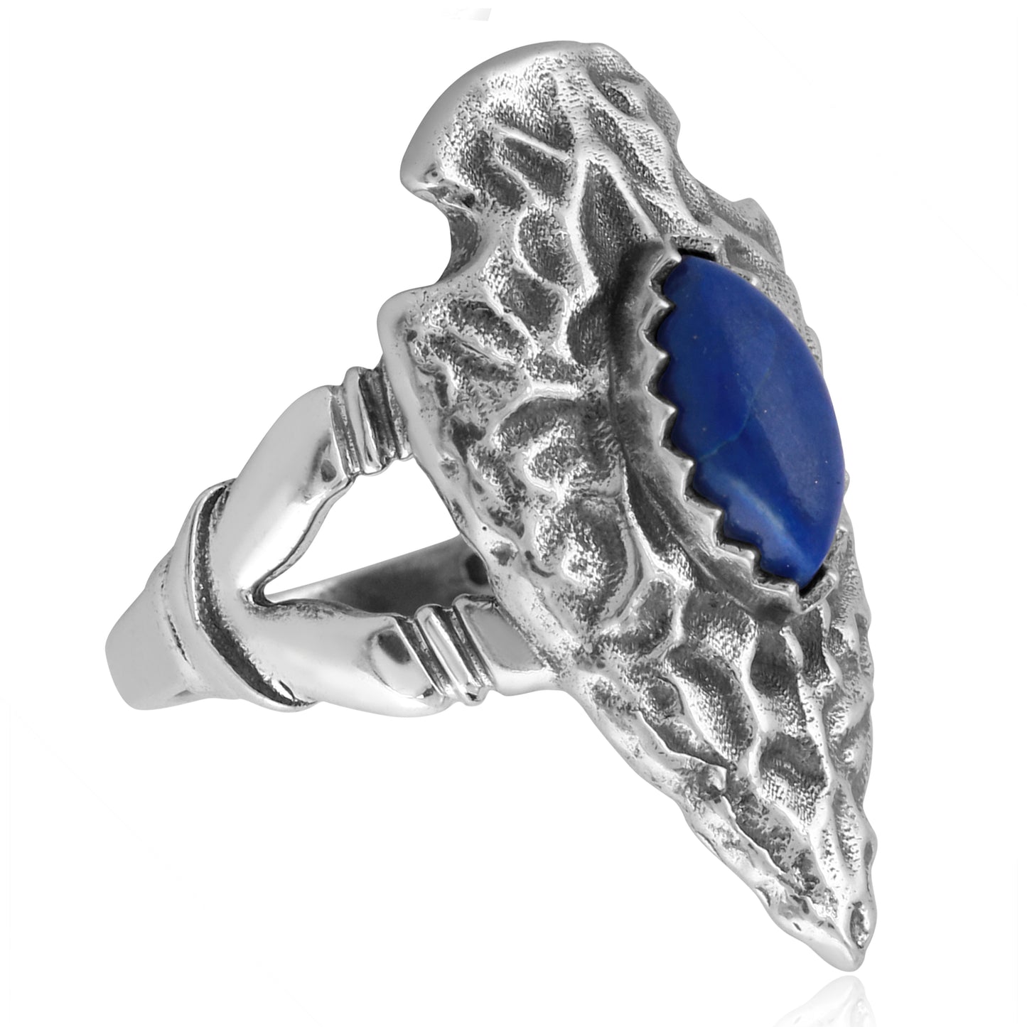 EXCLUSIVELY OURS! Sterling Silver Lapis Fritz Casuse Arrowhead Ring Sizes 5 to 10