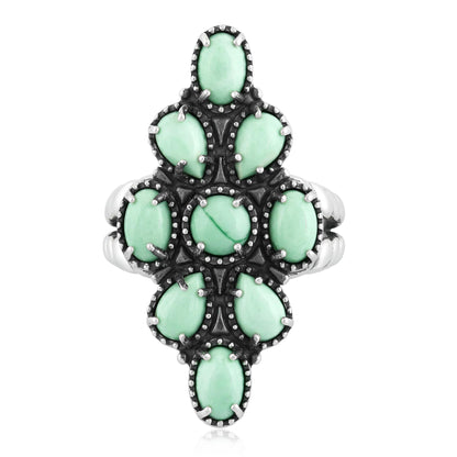 Southwestern Green Wildflower Cluster Ring- Featuring an Array of Variscite Gemstones and Sterling Silver Rope Band, Sizes 6 - 11