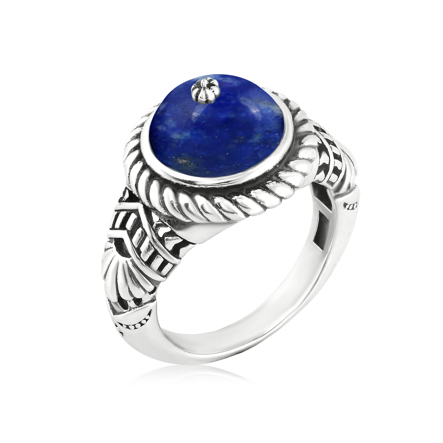 Southwestern Blue Wildflower Ring-Crafted from Sterling Silver with Lapis Gemstone, Sizes 5 - 10