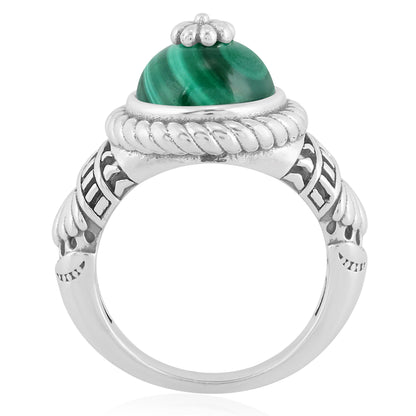 Southwestern Green Wildflower Ring-Crafted from Sterling Silver with Malachite Gemstone, Sizes 5- 10