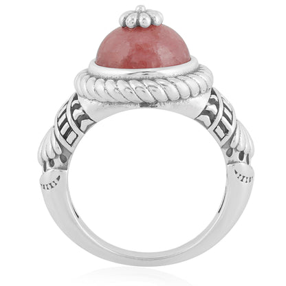 Southwestern Red Wildflower Ring-Crafted from Sterling Silver with Rhodochrosite Gemstone, Sizes 5- 10