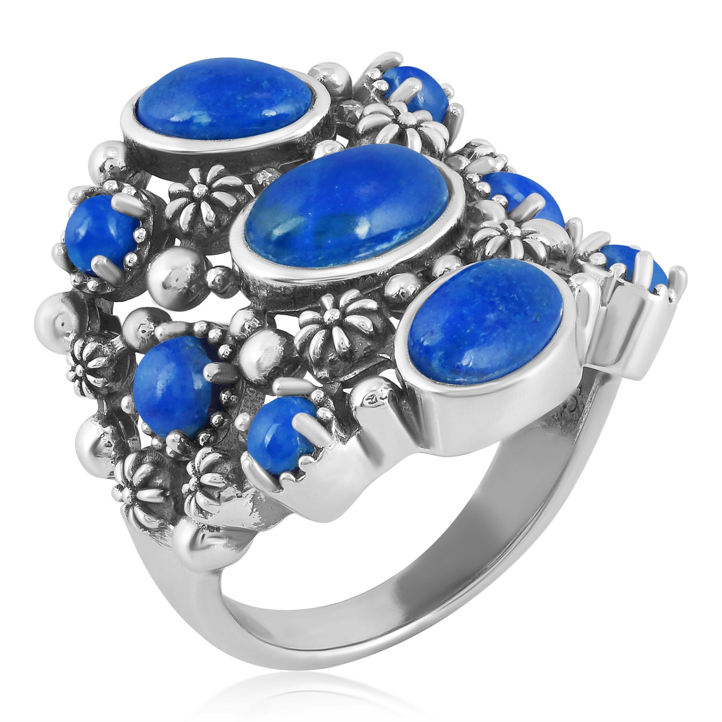 EXCLUSIVELY OURS! Sterling Silver Denim Lapis 9-Stone Cluster Ring, Sizes 5 to 10