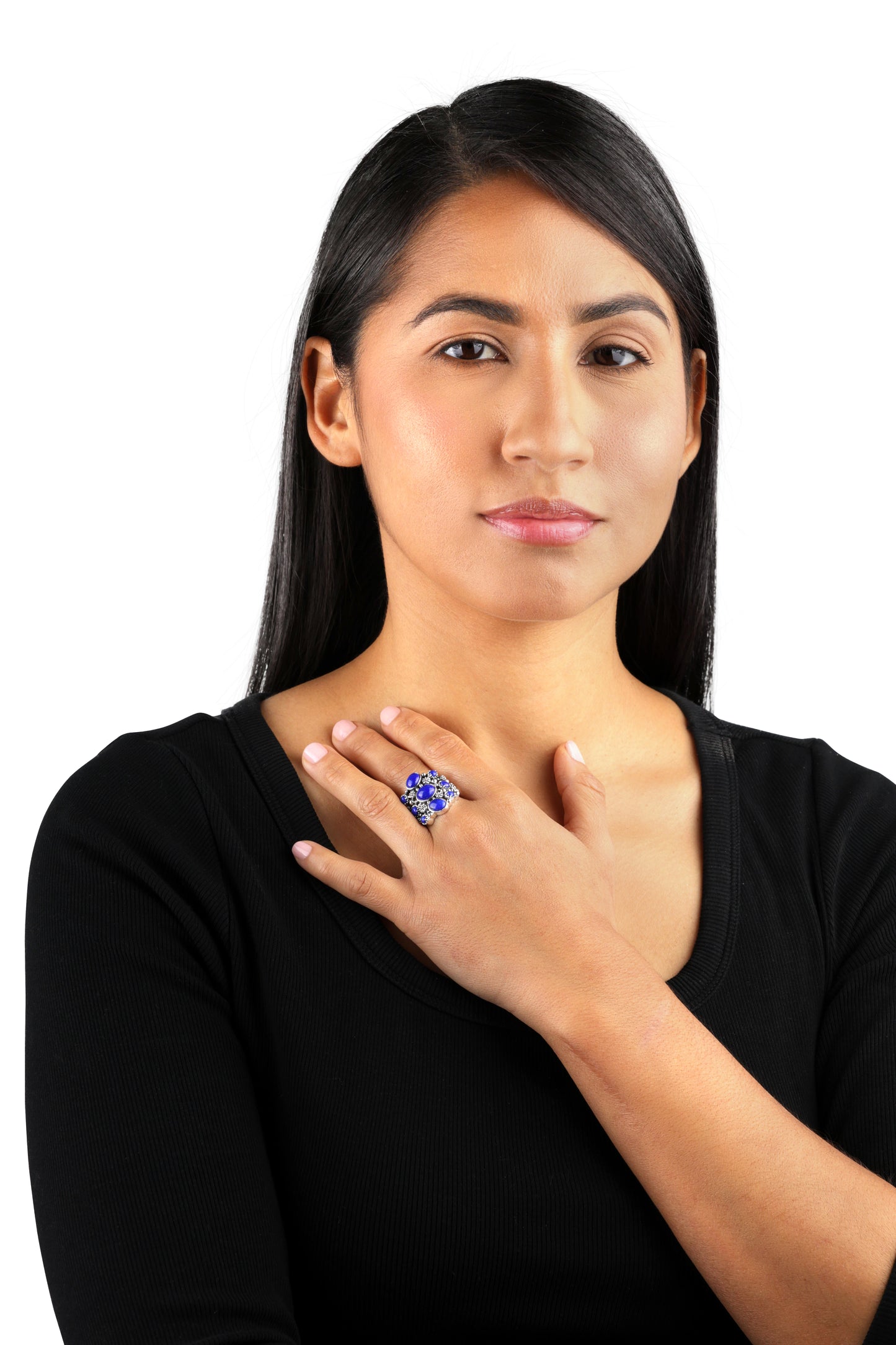 EXCLUSIVELY OURS! Sterling Silver Denim Lapis 9-Stone Cluster Ring, Sizes 5 to 10