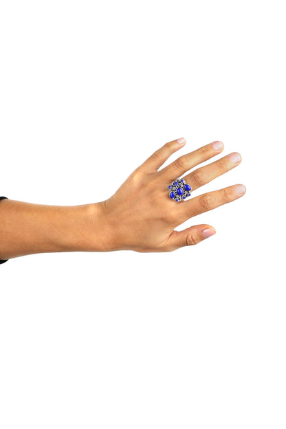 EXCLUSIVELY OURS! Sterling Silver Denim Lapis 9-Stone Cluster Ring, Sizes 5 to 10