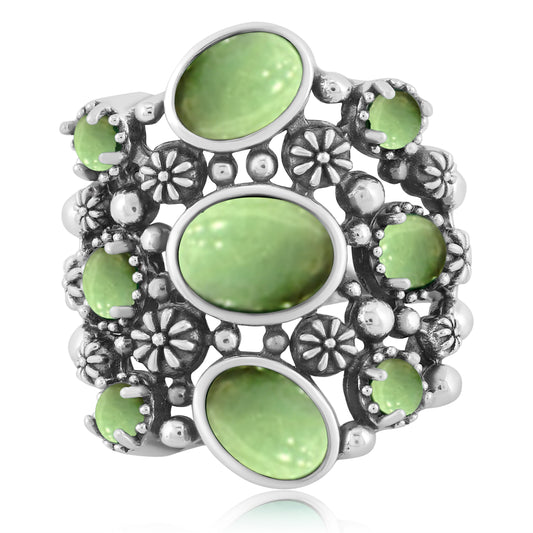 EXCLUSIVELY OURS! Sterling Silver Green Turquoise 9-Stone Cluster Ring, Sizes 5 to 10