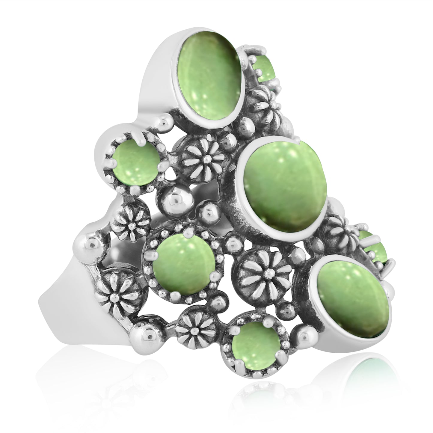 EXCLUSIVELY OURS! Sterling Silver Green Turquoise 9-Stone Cluster Ring, Sizes 5 to 10