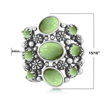 EXCLUSIVELY OURS! Sterling Silver Green Turquoise 9-Stone Cluster Ring, Sizes 5 to 10