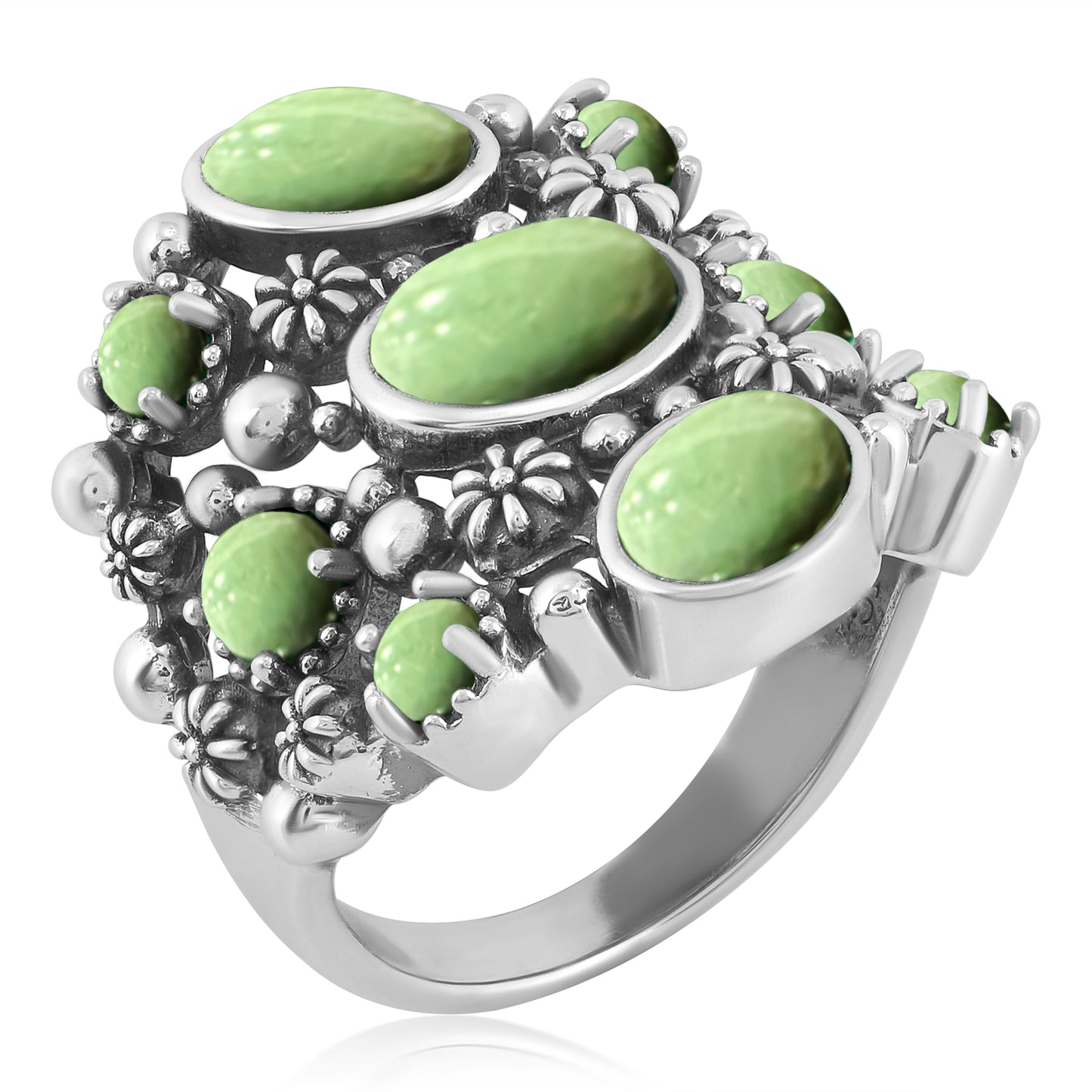 EXCLUSIVELY OURS! Sterling Silver Green Turquoise 9-Stone Cluster Ring, Sizes 5 to 10